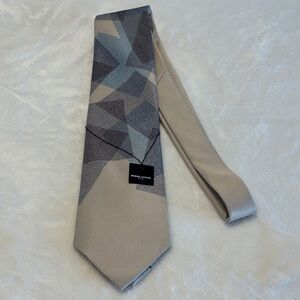 Vintage NWT RYKIEL HOMME Geometric Patterned Beige and Gray Men's Silk Tie